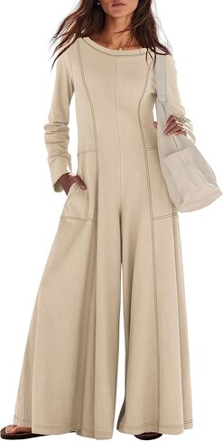 ReachMe Womens Long Sleeve Dressy Jumpsuits Wide Leg Fall Jumpsuits 2025 Oversized Casual Outfits with Pockets in Saudi Arabia