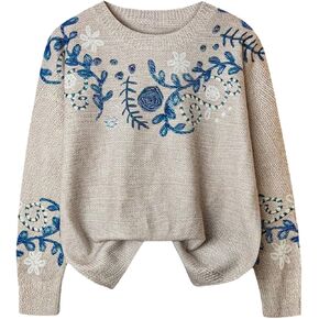 المرأة زائد حجم الأزهار البلوز البلوزات Crewneck كم طويل فضفاض البلوز متماسكة الخريف قمم in Saudi Arabia