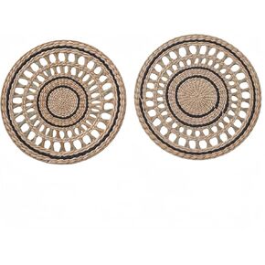 Deosur 2PCS Boho Woven Grass Wall Hanging & Tray – 35CM Handmade Round Wall Art for Living Room & Bedroom – Dual-Purpose, in Black in Saudi Arabia