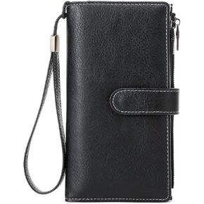 RFID Blocking PU Leather Wallet for Women - Slim Bifold with 16 Card Slots & Zipper Pocket, Compact Designer Purse with Smooth Double Zipper Design in Saudi Arabia