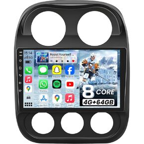 2G+64G Car Radio for Jeep Compass Patriot 2010-2016: 10.1 Inch Touchscreen Stereo Support Carplay Android Auto Bluetooth GPS WiFi SWC 1080P Camera in Kuwait