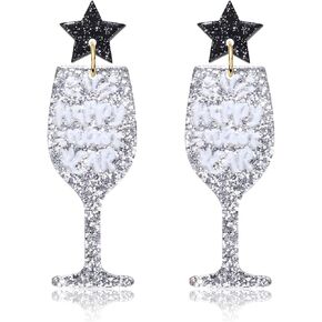 New Years Eve Earrings Glitter Acrylic Champagne Bottle Clock Dangle Earrings 2025 Happy New Year Festive Holiday Party Jewelry Gifts in Kuwait