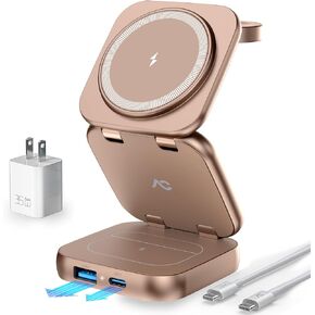 الشاحن اللاسلكي لـ Magsafe ، محطة الشحن المحمولة 5-in-1 ، الحامل المغناطيسي القابل للطي 15 واط ، تطورت لسلسلة iPhone 16/15/14/13 ، Apple Watch ، AirPods (مع محول 35 واط) in Kuwait