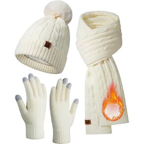 GADIEMKENSD Winter Beanie Scarf Gloves Set, Keeping Warmth, Cable Knit Design, Sensitive Touchscreen Fingertips in Saudi Arabia
