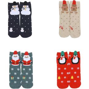 4 Pairs Socks Set for Women – Santa, Snowman, Penguin & Gingerbread Designs, Cozy Winter Holiday Socks (Sock Size 9–11 / Fits US Shoe 5.5–9.5, EU 36–40) in Kuwait