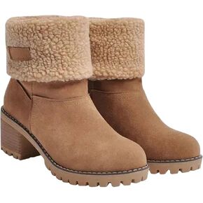 Womens Winter Boots with Fur Lined Chunky Heel Ankle Booties Warm Slip On Snow Boots Casual Waterproof Suede Shoes in Saudi Arabia