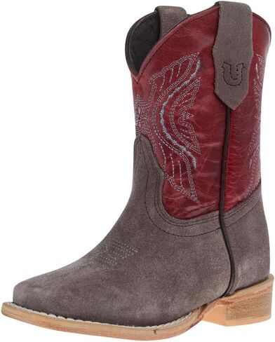 R Childrens Charcoal Rough Out with Dark Cherry Shaft Square Toe Boot in Saudi Arabia