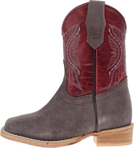R Childrens Charcoal Rough Out with Dark Cherry Shaft Square Toe Boot in Saudi Arabia