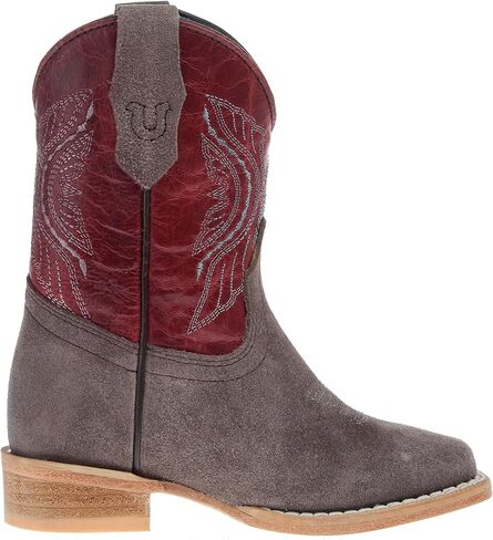 R Childrens Charcoal Rough Out with Dark Cherry Shaft Square Toe Boot in Saudi Arabia