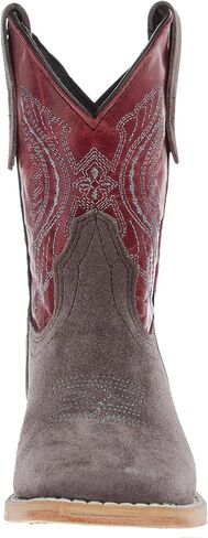 R Childrens Charcoal Rough Out with Dark Cherry Shaft Square Toe Boot in Saudi Arabia