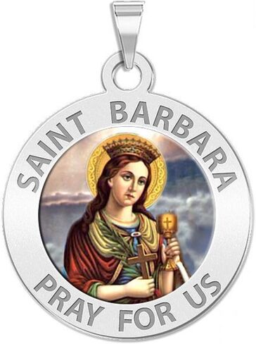 PicturesOnGold.com Saint Barbara Round Color Religious Medal - 2/3 Inch Size of Dime Sterling Silver Pendant - Protection Jewelry Christian Gifts for Men & Women in Saudi Arabia