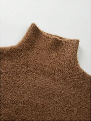SHENHE Women's Turtleneck Peplum Sweaters Long Sleeve Button Decor Cinched Waist Fuzzy Sweaters Pullovers in Saudi Arabia