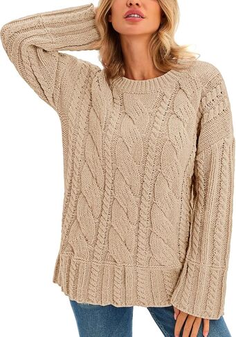 Saodimallsu Womens Chunky Cable Knit Sweaters Long Sleeve Crew Neck Fall Casual Loose Warm Pullover Tops in Saudi Arabia
