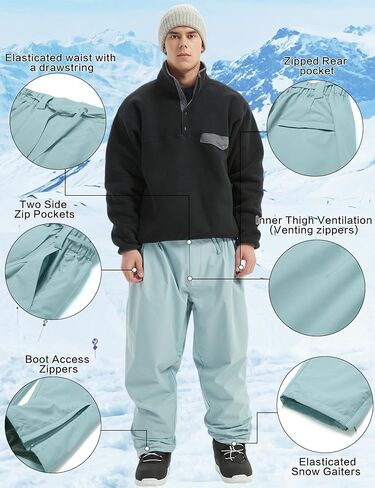 Mens Womens Unisex Snow Baggy Oversize Snowboard Skiing Pants Winter Waterproof Outdoor Elastic Waist Trousers in Saudi Arabia