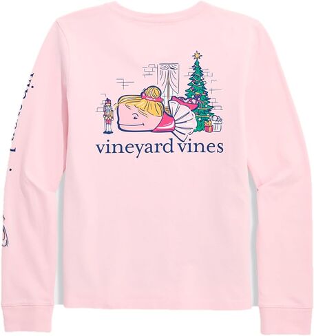 Vineyard Vines Girls' Nutcracker Glitter Ballerina Long-Sleeve Pocket Tee, Flamingo, M in Saudi Arabia