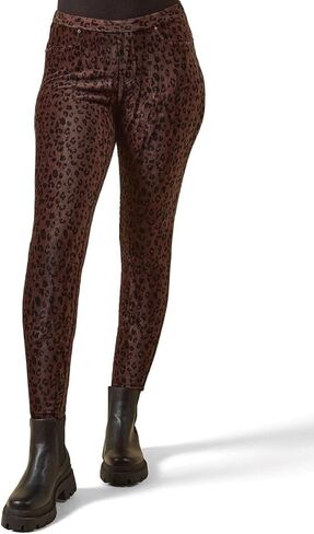 MeMoi Brown Corduroy Cotton Blend Animal Print Leggings in Saudi Arabia