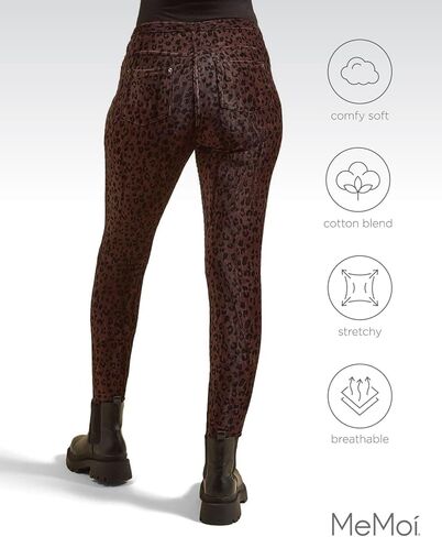 MeMoi Brown Corduroy Cotton Blend Animal Print Leggings in Saudi Arabia