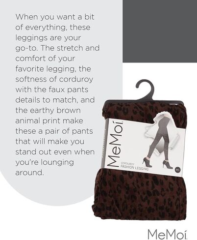 MeMoi Brown Corduroy Cotton Blend Animal Print Leggings in Saudi Arabia