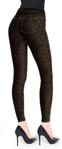 MeMoi Brown Corduroy Cotton Blend Animal Print Leggings in Saudi Arabia