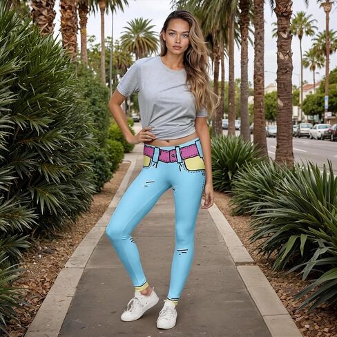 FIERCEPULSE Cartoonized Signature Leggings for Women – Mid Waisted, Stretchy Pants Printed Leggings for Workout & Exercise in Saudi Arabia