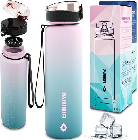 Embrava Best Sports Water Bottle - 32oz Large - Fast Flow, Flip Top Leak Proof Lid w/One Click Open - Non-Toxic BPA Free & Eco-Friendly Plastic in Kuwait