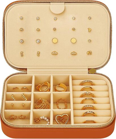 Jewelry Box for Women | Small Travel Jewelry Case Organizer with Vegan Leather & Soft Suede Lining | Compact & Stylish Design for Necklaces, Earrings, and Rings | Neutral Tan in Saudi Arabia