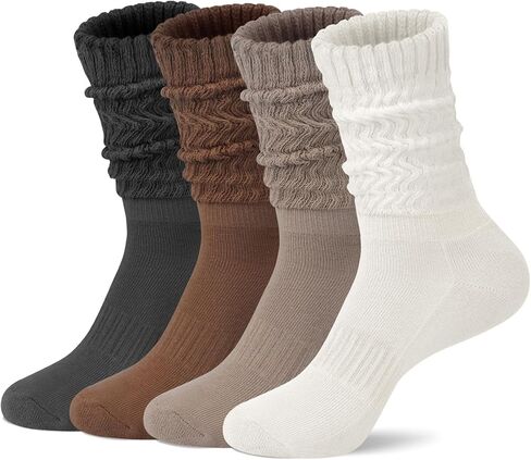 Womens Scrunch Slouchy Crew Socks, 4 Pairs Retro Cotton Cozy Athletic Boot Calf Socks in Saudi Arabia