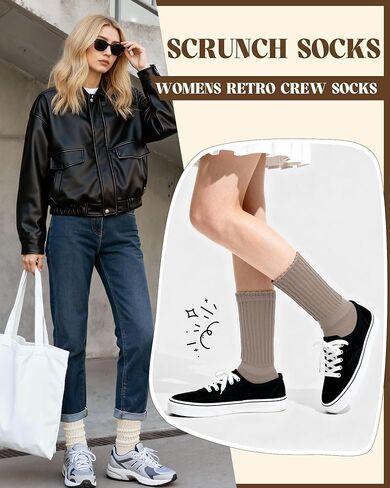 Womens Scrunch Slouchy Crew Socks, 4 Pairs Retro Cotton Cozy Athletic Boot Calf Socks in Saudi Arabia