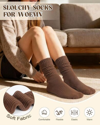 Womens Scrunch Slouchy Crew Socks, 4 Pairs Retro Cotton Cozy Athletic Boot Calf Socks in Saudi Arabia