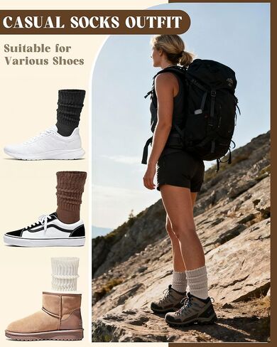 Womens Scrunch Slouchy Crew Socks, 4 Pairs Retro Cotton Cozy Athletic Boot Calf Socks in Saudi Arabia
