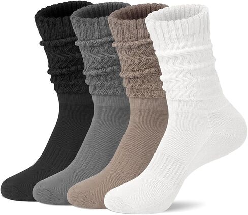 Womens Scrunch Slouchy Crew Socks, 4 Pairs Retro Cotton Cozy Athletic Boot Calf Socks in Saudi Arabia