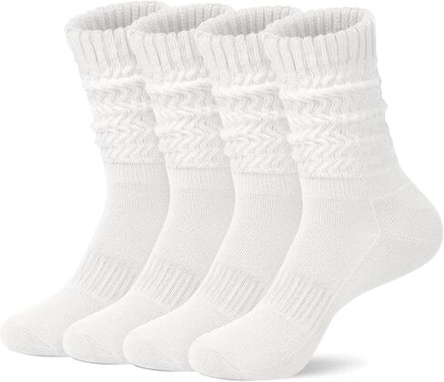 Womens Scrunch Slouchy Crew Socks, 4 Pairs Retro Cotton Cozy Athletic Boot Calf Socks in Saudi Arabia