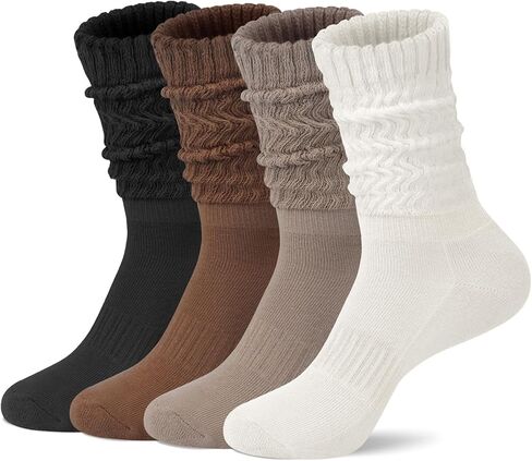 Womens Scrunch Slouchy Crew Socks, 4 Pairs Retro Cotton Cozy Athletic Boot Calf Socks in Saudi Arabia