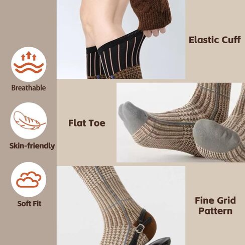 3 Pairs Women Retro Striped Calf Socks - Colorful Cotton Slouch Comfy Boots Socks for Daily/Active Wear in Saudi Arabia