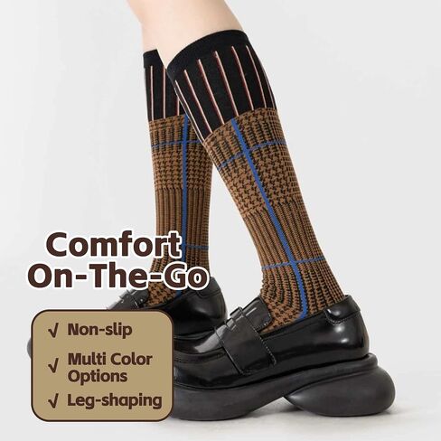 3 Pairs Women Retro Striped Calf Socks - Colorful Cotton Slouch Comfy Boots Socks for Daily/Active Wear in Saudi Arabia