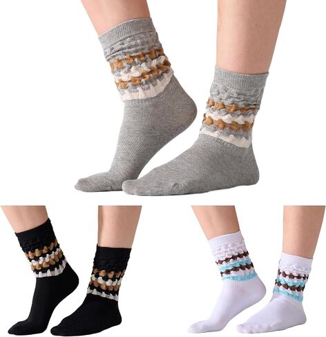 Women's Slouchy Socks Soft Casual Calf Socks Retro Scrunch Crew Socks 3/4 Pairs in Saudi Arabia