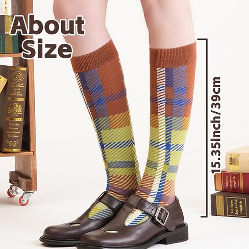 3 Pairs Retro Women Calf Socks - Cotton Striped Plaid Color Block Non-slip for Daily Athletic Casual Wear in Saudi Arabia