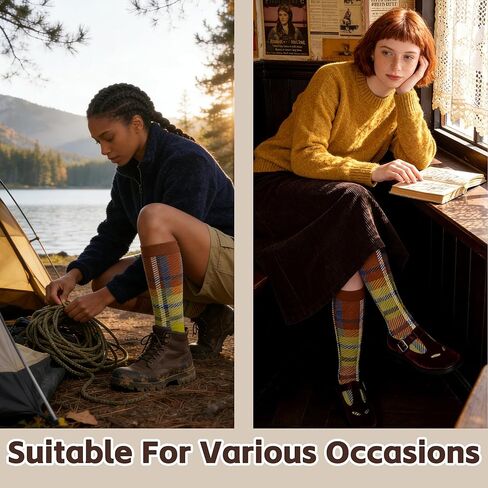 3 Pairs Retro Women Calf Socks - Cotton Striped Plaid Color Block Non-slip for Daily Athletic Casual Wear in Saudi Arabia