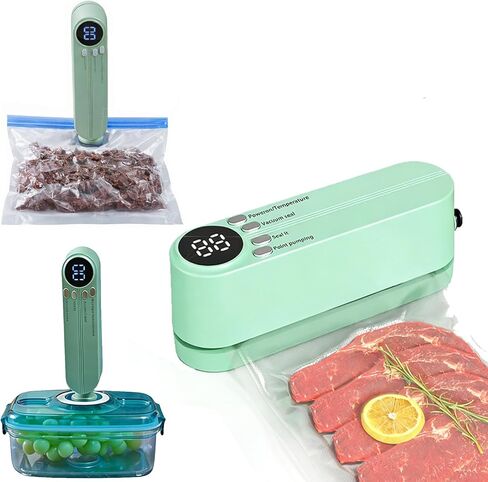 Bag Sealer, Portable Rechargeable Mini Bag Sealer Snack Bag Sealing Machine with Handheld Vacuum Sealer and Air Pump, Chip bag Sealer Heat Seal for Chips Snacks Cookies Bags Food Storage(Light Green) in Kuwait