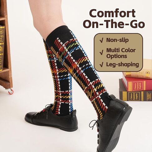 3 Pairs Retro Women Calf Socks - Cotton Striped Plaid Color Block Non-slip for Daily Athletic Casual Wear in Saudi Arabia
