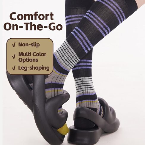 4 Pairs Women Striped Calf Socks - Retro Colorful Seamless Year-Round Casual Athletic Socks for Daily/Workout in Saudi Arabia