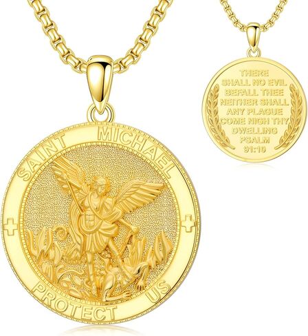 Patron Saint Necklace 14K Gold Medal Catholic Pendant Christian Religious Amulet Jewelry Gift for Men Women in Saudi Arabia