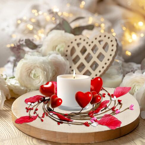 5pcs Valentines Candle Holder Rings Decor - Valentine's Red Heart Pillar Candles Wreath with 50pcs Petals, Wedding Table Centerpieces in Saudi Arabia