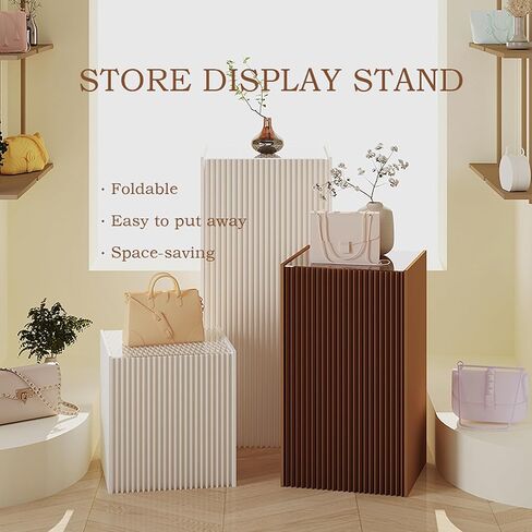 Pedestal Stand For Parties Foldable Display Stand Ornament Expandable Retail Risers Collapsible Foldable Pedestal Shelves Plant Stands Decorative Storage Platform For Home Wedding Decor Stores Figurines (White, 2pcs 19.69") in Saudi Arabia