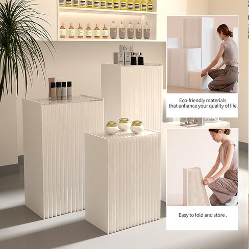 Pedestal Stand For Parties Foldable Display Stand Ornament Expandable Retail Risers Collapsible Foldable Pedestal Shelves Plant Stands Decorative Storage Platform For Home Wedding Decor Stores Figurines (White, 2pcs 19.69") in Saudi Arabia