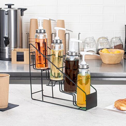 حامل شراب القهوة Restpresso مقاس 14 × 4 × 12 بوصة من Restaurantware، حامل شراب من 4 طبقات - حامل شراب حديدي أسود مدمج بتصميم سلكي لعرض القهوة أو المشروبات الكحولية بالتجزئة in Kuwait