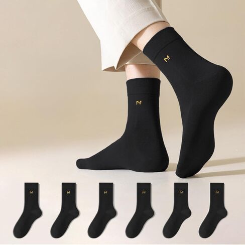 3 Pairs Mid-Calf Men’s Socks Casual four Seasons Business Breathable Sweat Anti-odor Cotton Long Socks Black in Saudi Arabia