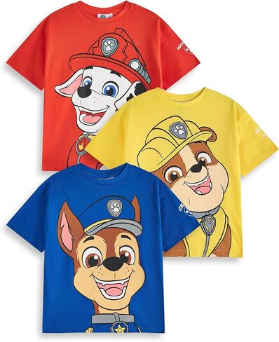 Paw Patrol Boys T-Shirt Set | Kids 3 Pack of Short Sleeved Tees with Big Character Graphic Print | Marshall Rubble Chase in Saudi Arabia