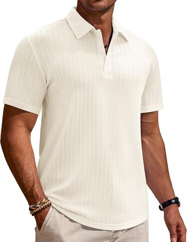 Alimens & Gentle Mens Polo Shirts Short Sleeve Textured Knit Casual Beach Vacation Stretchy Golf Shirts in Saudi Arabia