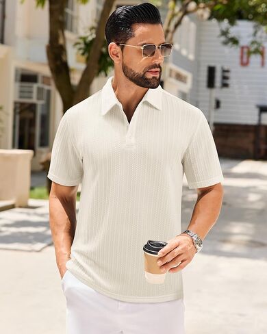 Alimens & Gentle Mens Polo Shirts Short Sleeve Textured Knit Casual Beach Vacation Stretchy Golf Shirts in Saudi Arabia